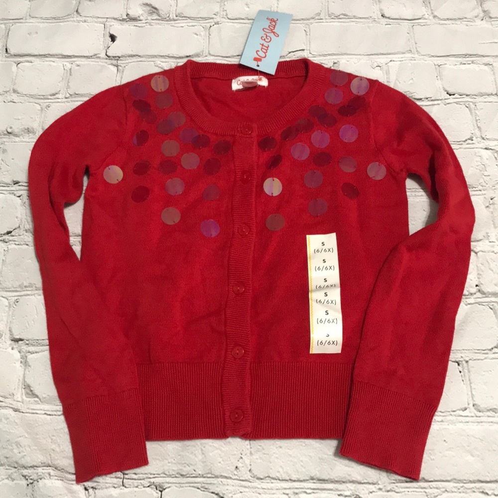 New Cat & Jack Girls Cardigan Red Sequin S Dressy
